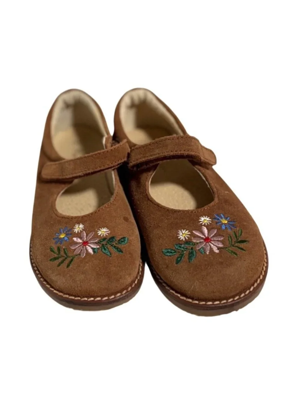 Mini Boden Girls Size 31 13 13.5 Brown Leather Mary Jane Shoes Hook & Loop Flora